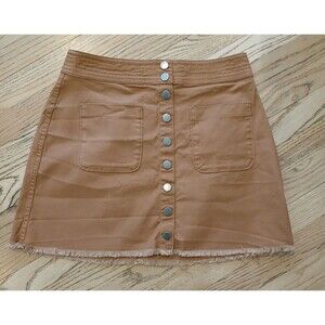 Madewell Mini Skirt Cotton A-Line Button Up Fringed Bottom Raw Hemline Size 6